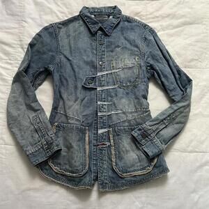 Marithé + François Girbaud blue denim shirt with pockets and button-up front